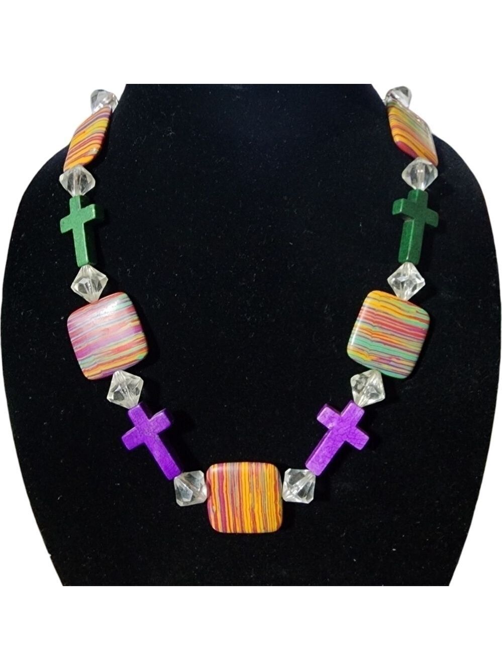 Chunky bold colorful stone Cross western shabby chic necklace Rodeo fashion